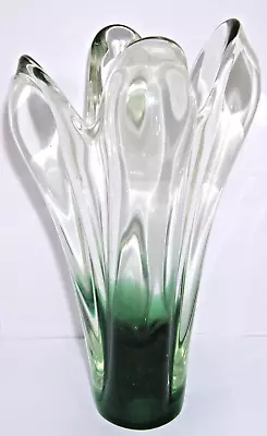 Buy Bohemian Czech Skrdlovice Art Glass Green Clear Sommerso Vase By Rudolf Beranek • 85£