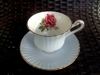 Buy PARAGON   CABBAGE ROSE  Fine Bone China BABY BLUE TEA CUP & SAUCER W/ GOLD RIM • 37£