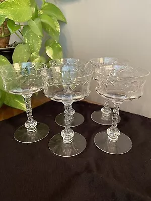 Buy Vintage Champagne Glasses By  TIFFIN-FRANCISCAN Set Of 5 Clear Cut Glass Designs • 57.84£