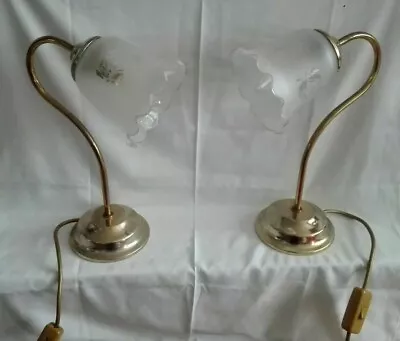 Buy Poole Pair 12 /30cm Poole Desk/table/bedside Brass And Fluted Glass Lamps/lights • 60£