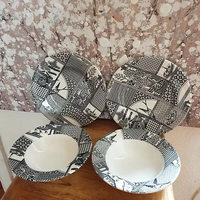 Buy Spode Patchwork Willow Side Plates X 2 And Soup Bowls X 2 Made In Stoke On Trent • 8£