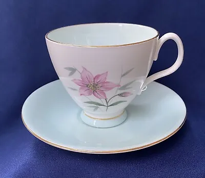 Buy Royal Albert Elfin  Cup & Saucer Breakfast - Duck Egg Blue & Pink Floral 1950s  • 6.99£
