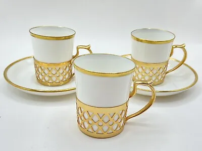 Buy Antique Fine Bone China Crown Staffordshire Expresso Set & Gold Plated Holders • 35£