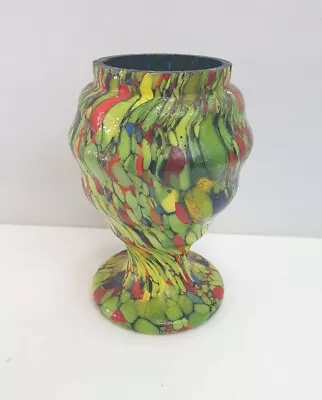 Buy Czech Bohemian Spatter Glass Vase Vintage Art Deco Kralik Posy Small Green • 30£