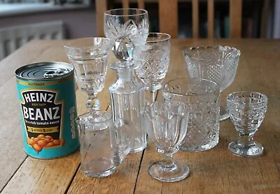 Buy Job Lot Antique Crystal Glass Items Wine Glasses Egg Cups Oil Bottle Jug Bon Bon • 12£