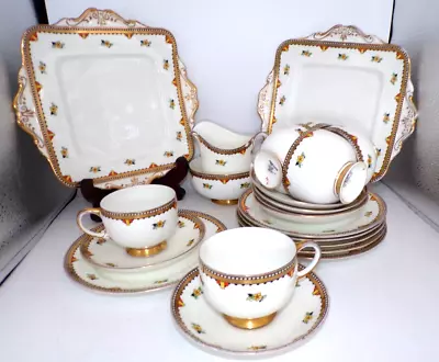 Buy Paragon Star China Art Deco 22 Piece Hand Painted Tea Set Footed Cups Gilt Rims • 75£