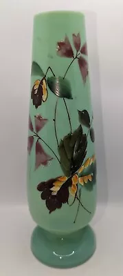 Buy Victorian Enamelled Opaque Green Bristol Glass Vase, Flower Pattern, 26 Cm H • 15.99£