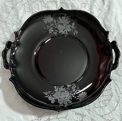 Buy Vintage Black Amethyst Glass Serving Plate With Handles And Silver Overlay • 17.29£