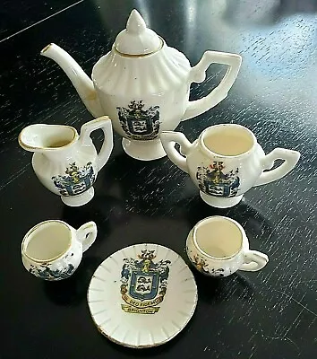 Odoria 1:12 Miniature Vintage Porcelain Tea Set Kettle With 3PCS Cups Dollhouse Kitchen Accessories 
