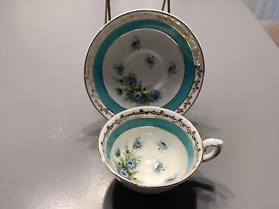 Buy Vintage Royal Grafton Fine Bone China Teacup And Saucer Blue Turquoise Floral • 38.58£