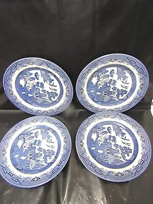 Buy 4 X Churchill China Vintage Blue Willow Pattern Pottery  Dinner Plates(E) • 19.99£