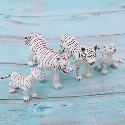 Buy 4 Pieces Simulation White Tiger Figure Toy Animal Model Set, Home Ornaments • 15.66£