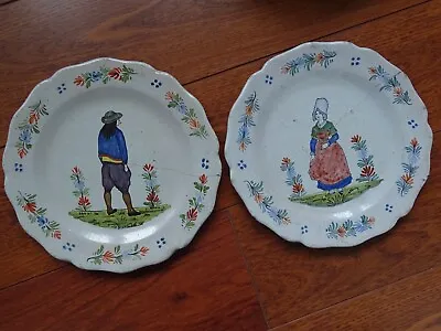 Buy Vintage Two Plates French Faience Hb Quimper 19 Th Century • 85.05£