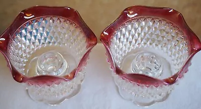 Buy Vintage Pair Of Candle Holders, Indiana Glass Ruby Flash Diamond Point. • 9.29£