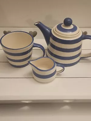 Buy Vintage Ringtons Tea For One Cornishware Blue Stripe Set. Teapot Cup Milk Jug • 15£