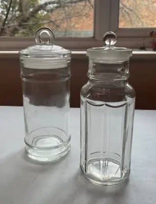 Buy Vintage Pair Of Clear Glass Lidded  Jars *Lovely* • 8£