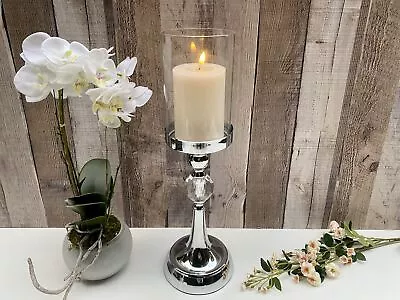 Buy SAVE 50%! 41cm Silver Chrome Metal & Glass Candle Holder Hurricane Lamp Wedding  • 22.99£