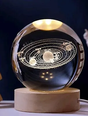 Buy 3D Solar System Paperweight Ornament Laser Etched In Glass Sphere   With Lights • 12£