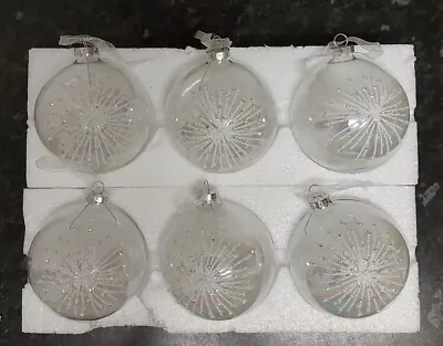 Buy SET Of 6  Clear/white  Glass Baubles  Christmas Tree  Ornament 5   • 14£