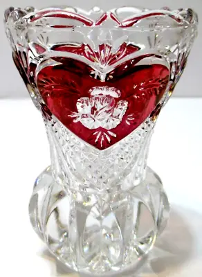 Buy Vintage Enesco Lead Crystal Glass Vase Cranberry Pink Red Hearts Roses 4  Tall • 18.29£