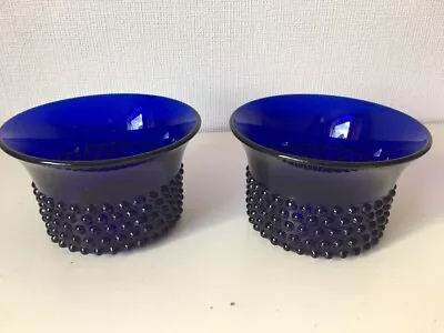 Buy Finnish Nuutajarvi Glass Vintage Pair Heavy Bowls In A Stunning Cobalt Blue • 36£