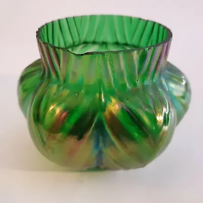 Buy Loetz Art Nouveau Iridescent Green Glass Vase Floral C1900 Bohemian 10cm Austria • 56.50£