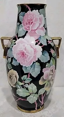 Buy Antique Nippon Morimura Hand Painted Gorgeous Roses Vase 13  Double Handles Rare • 113.84£