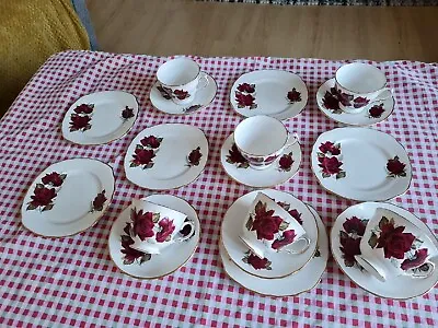 Buy Vintage Royal Vale Pretty Red Roses Bone China Teacups Saucers Plates Tea Set. • 29.99£