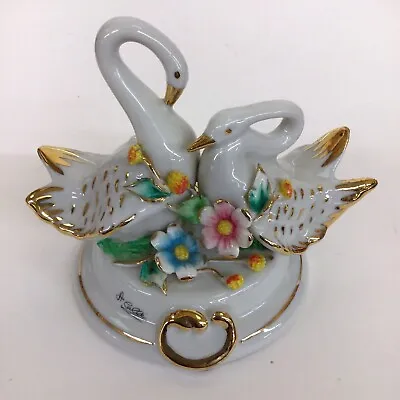Buy Vintage Capodimonte Loving Swans With Flowers China Ornament Figurine • 13£