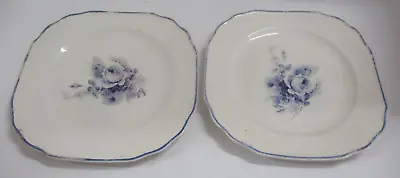Buy 2 Antique Square Blue And White Rose Design Transferware Plates • 13.29£