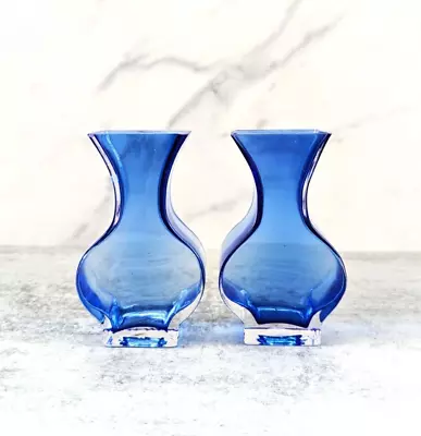 Buy Set Of 2 Vintage Cobalt Blue Art Glass Hourglass Bud Vases 5  • 30.74£