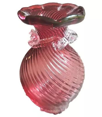 Buy Vintage Cranberry Glass Small Crackle Swirl Vase Clear • 6.63£