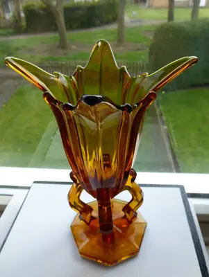 Buy Rare Vintage Czech Bohemian Art Glass Rocket Vase In Amber • 25£