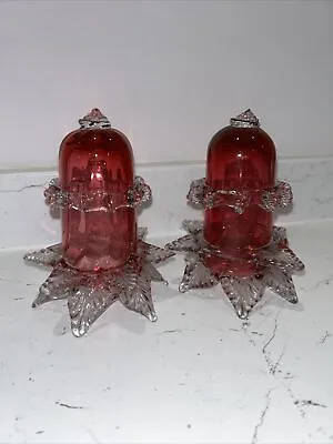 Buy Cranberry Glass Victorian Pair Hand Blown Candle Snuffers Table Centre Piece • 12.99£