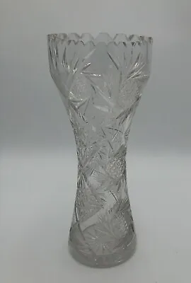 Buy Vintage Large Flower Vase Deep Hand-Cut Lead Crystal Heavy Glass Etched 10  Tall • 118.54£