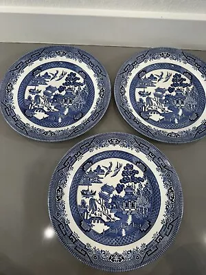 Buy Set Of 3 - Queens China Churchill Blue Willow - England - 10 1/4  Dinner Plates • 56.68£