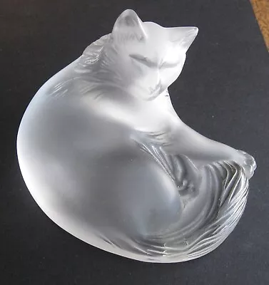 Buy Lalique Cat Figurine 3.5”, Crystal, Signed, Frosted, Recumbent, Sculpture, Happy • 120.09£