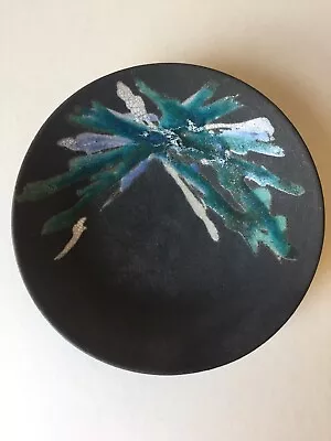 Buy Studio Pottery Black Bowl. Blue & White Glaze Decoration. Stamped AF Anne Foxley • 17£