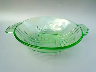 Buy Vintage Art Deco Stolzle Green Glass Fruit Bowl • 11.95£