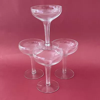 Buy Set 4 Hollow Stem Champagne Saucer Coupe 4-5/8  Tall 4 Oz. Clear Glass Vtg MCM • 46.01£
