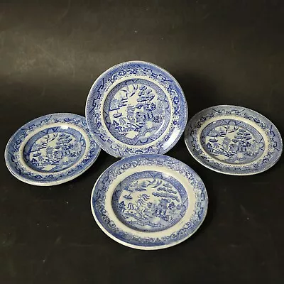 Buy Elkin & Newbon Blue & White Willow Pattern 4x Side Plates 6  Antique 1844-5 • 20£