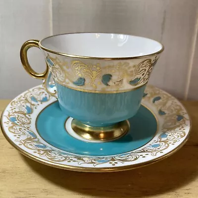 Buy Vintage Royal Adderley Fine Bone China Teacup & Saucer Teal Turquoise Blue Gold • 13.49£
