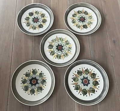 Buy Denby Langley England Stoneware SHERWOOD Dinner Plate Flower Green Set Of 5 • 96.30£