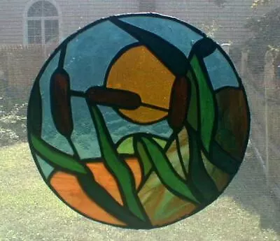 Buy Vintage Round Art Glass Hanging Stained Glass Pussy Willows Sun & Sky Handmade • 77.85£