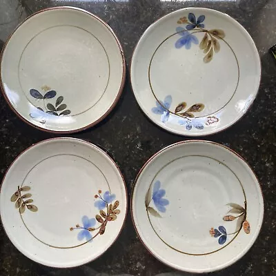 Buy Highland Stoneware Pottery 4 X Celadon Floral 20cm / 7 3/4  Side Plates (Rare) • 40£