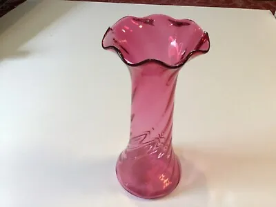 Buy Vintage Cranberry Glass  Vase Ruffled Edge 7 3/4” Tall • 28.89£