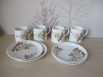 Buy Vintage- Queen Anne   Vintage Roses   Fine Bone China - X4 Coffee Cups & Saucers • 14.95£