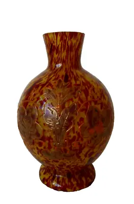 Buy Antique Mini Cased Czech / Bohemian Kralik Spatter Glass Vase Hand Painted #2 • 18£