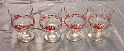 Buy 4 Libbey Holly Berry Ribbon Christmas Goblets Dessert Glasses Vintage • 19.17£