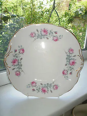 Buy Salisbury Cake Plate Pink Roses Bone China Vintage British • 13.99£